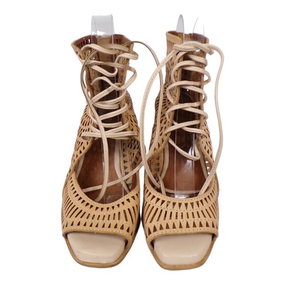 Jeffrey Campbell Rodillo Wedge Sandals Size 9 Tan Leather Lace Up #1257 - Picture 9 of 10